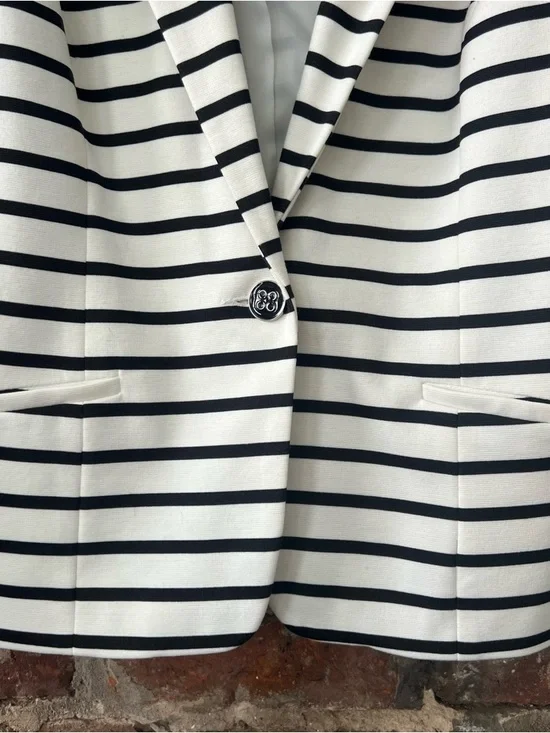 Jules & Leopold Black and White Striped Notch Lapel Blazer - Picture 4 of 5